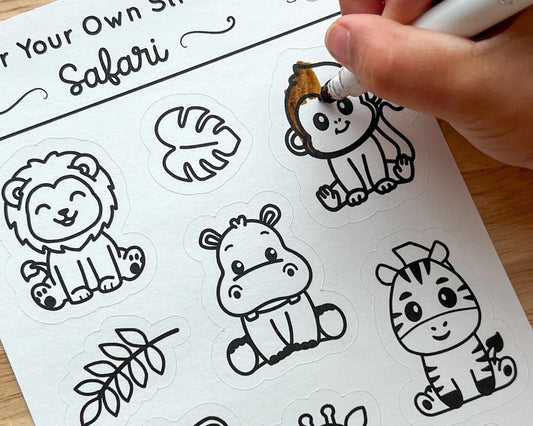 Safari Animal Color Your Own Stickers
