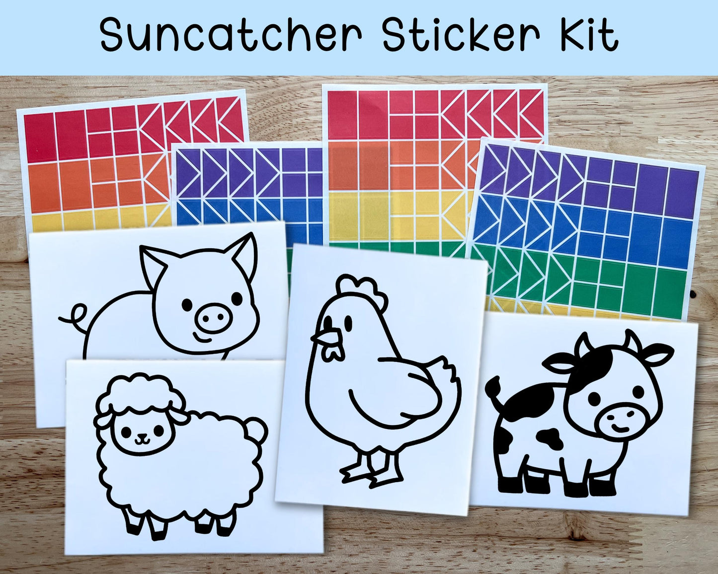 Farm Animal Suncatcher Sticker Craft Kit, Set of 4