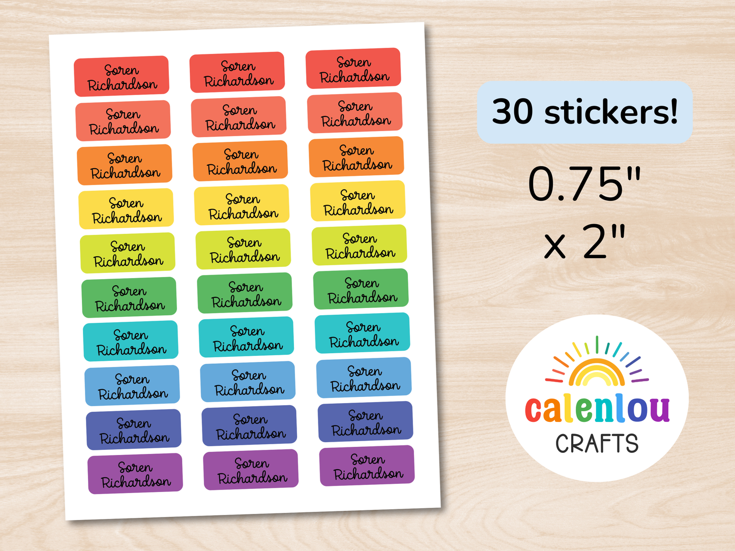 30 Standard Rainbow Waterproof Name Sticker Labels