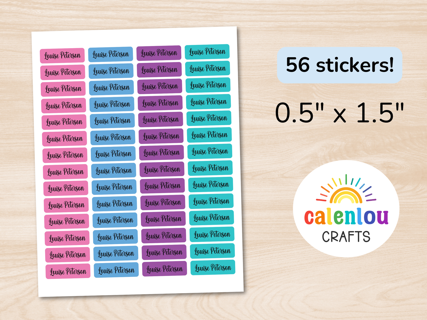 48 Skinny Rainbow Name Stickers