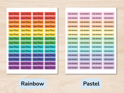 48 Skinny Rainbow Name Stickers