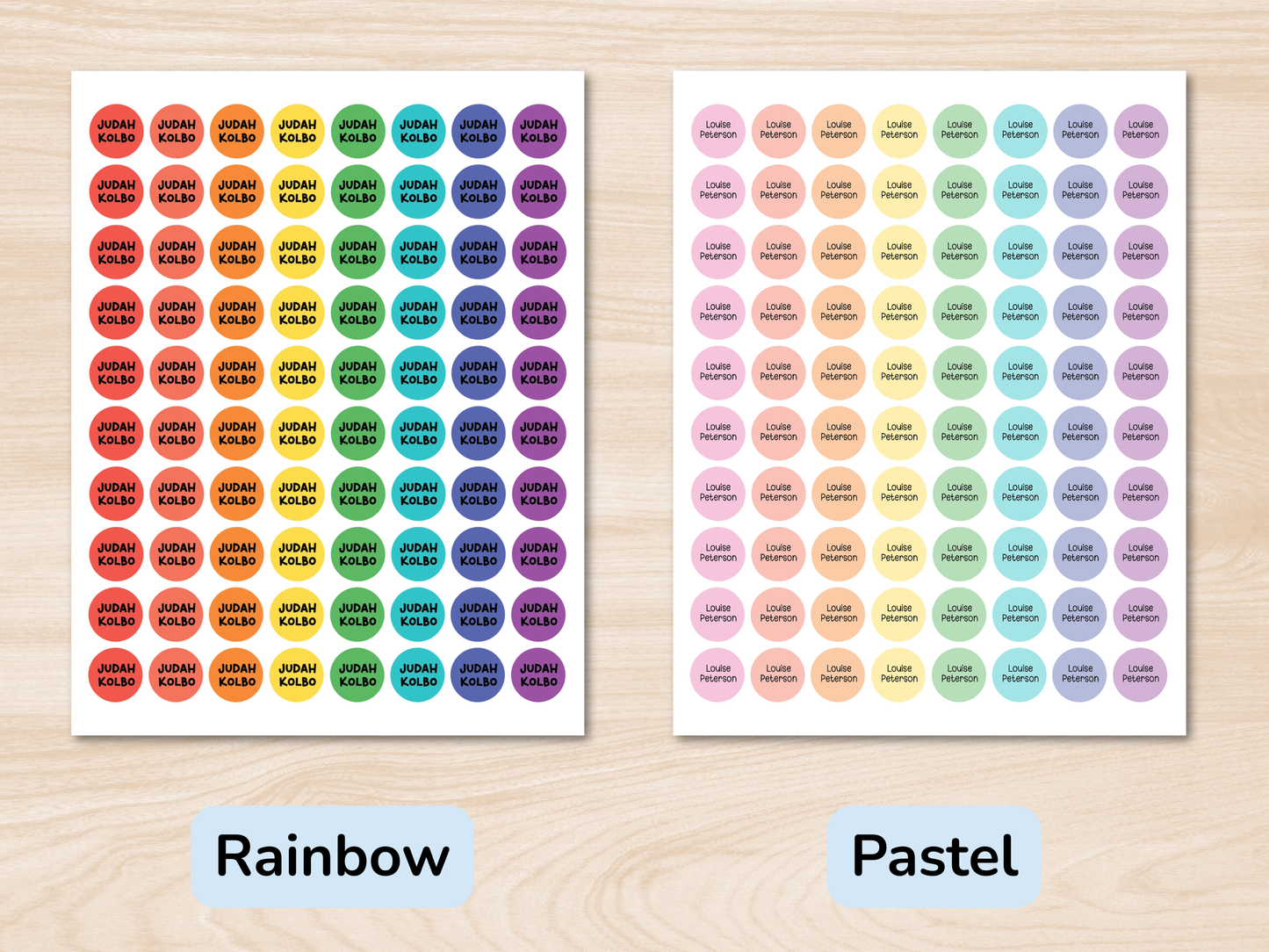 48 Round Rainbow Name Stickers
