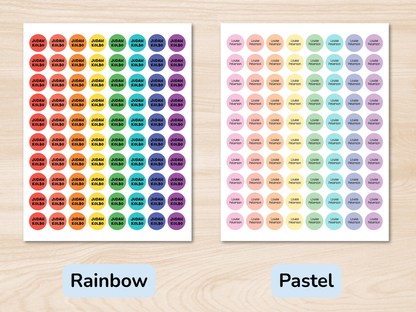 48 Round Rainbow Name Stickers