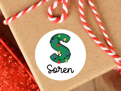 Personalized Christmas Lights Monogram Gift Labels (Set of 12)
