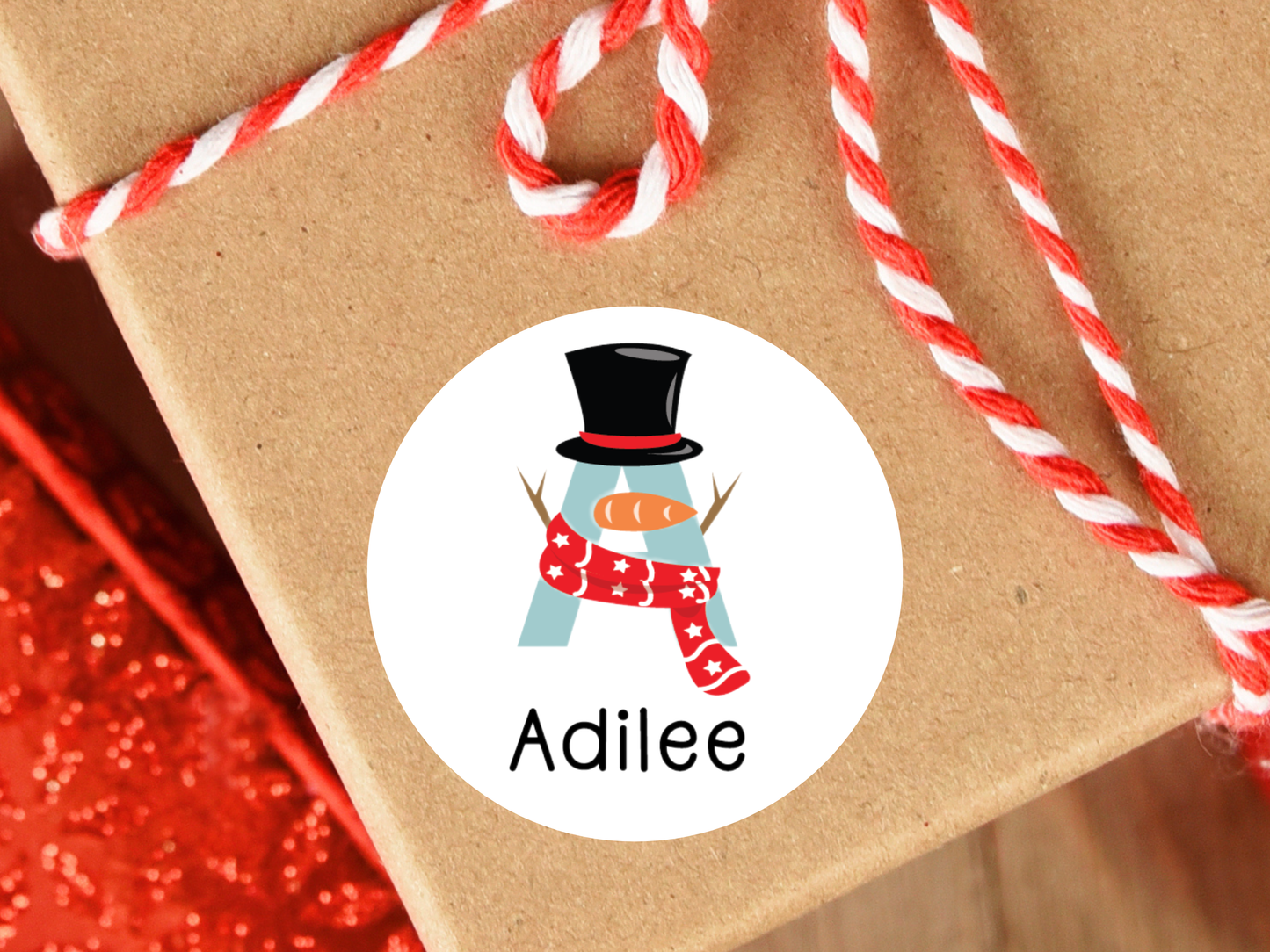 Personalized Snowman Monogram Gift Labels (Set of 12)