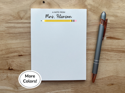 Personalized Teacher Notepad, Pencil Design
