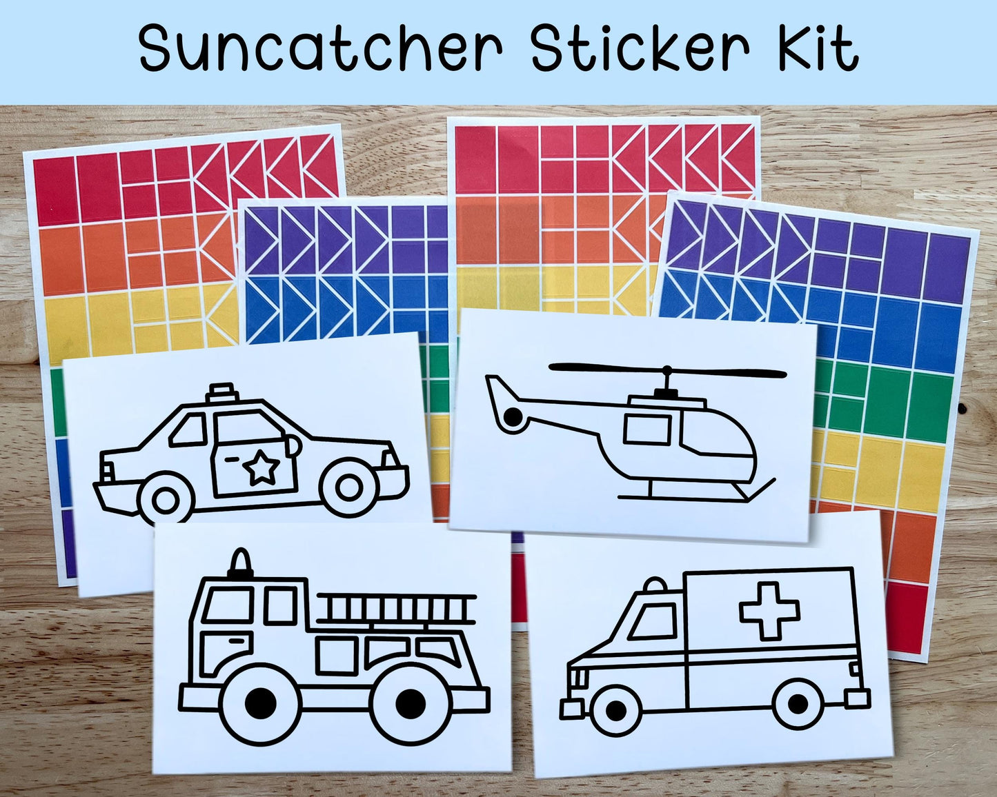 Emergency Vehicle Suncatcher Sticker Craft Kit, Set of 4