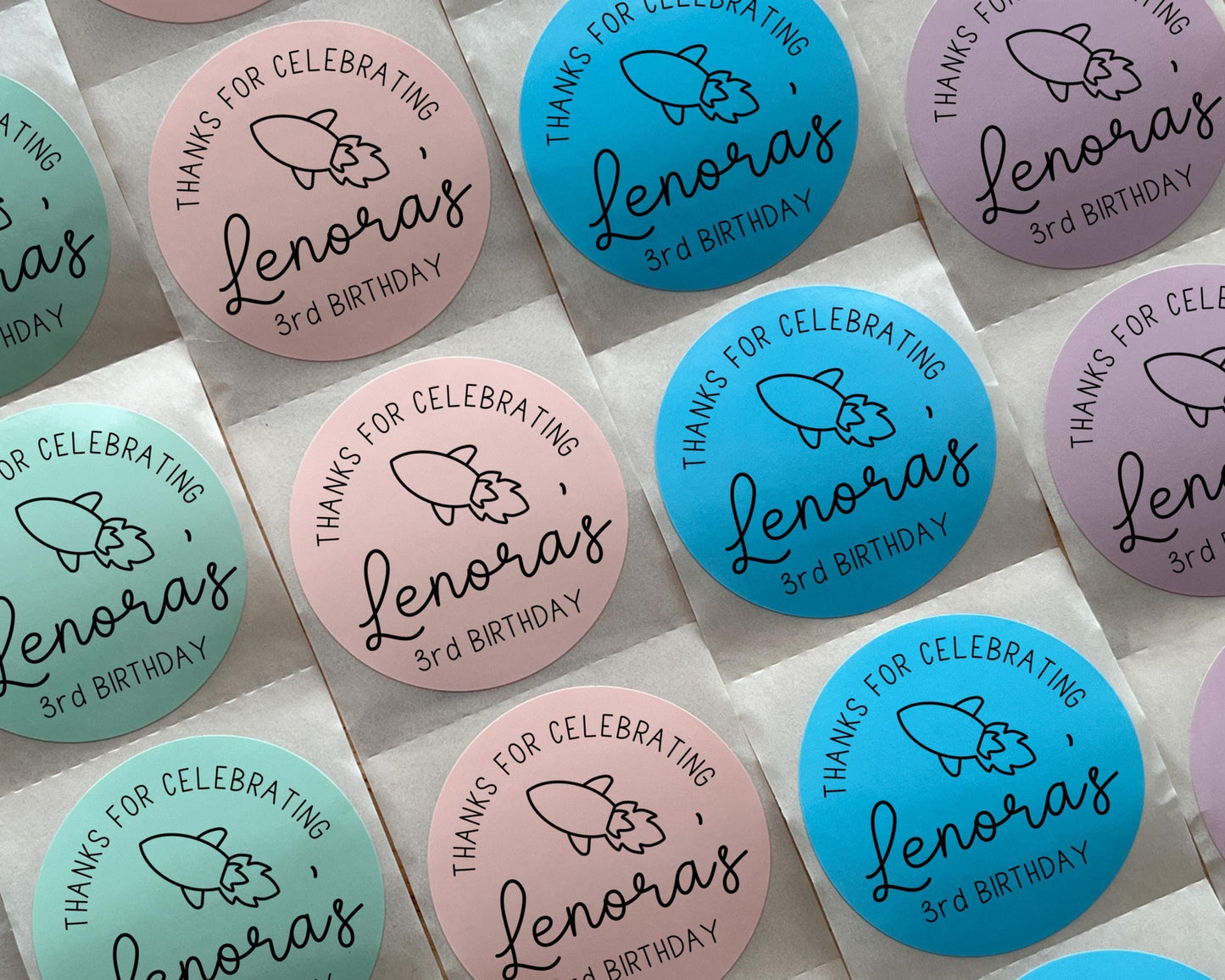 Rocketship Birthday Party Favor Labels (Set of 10)