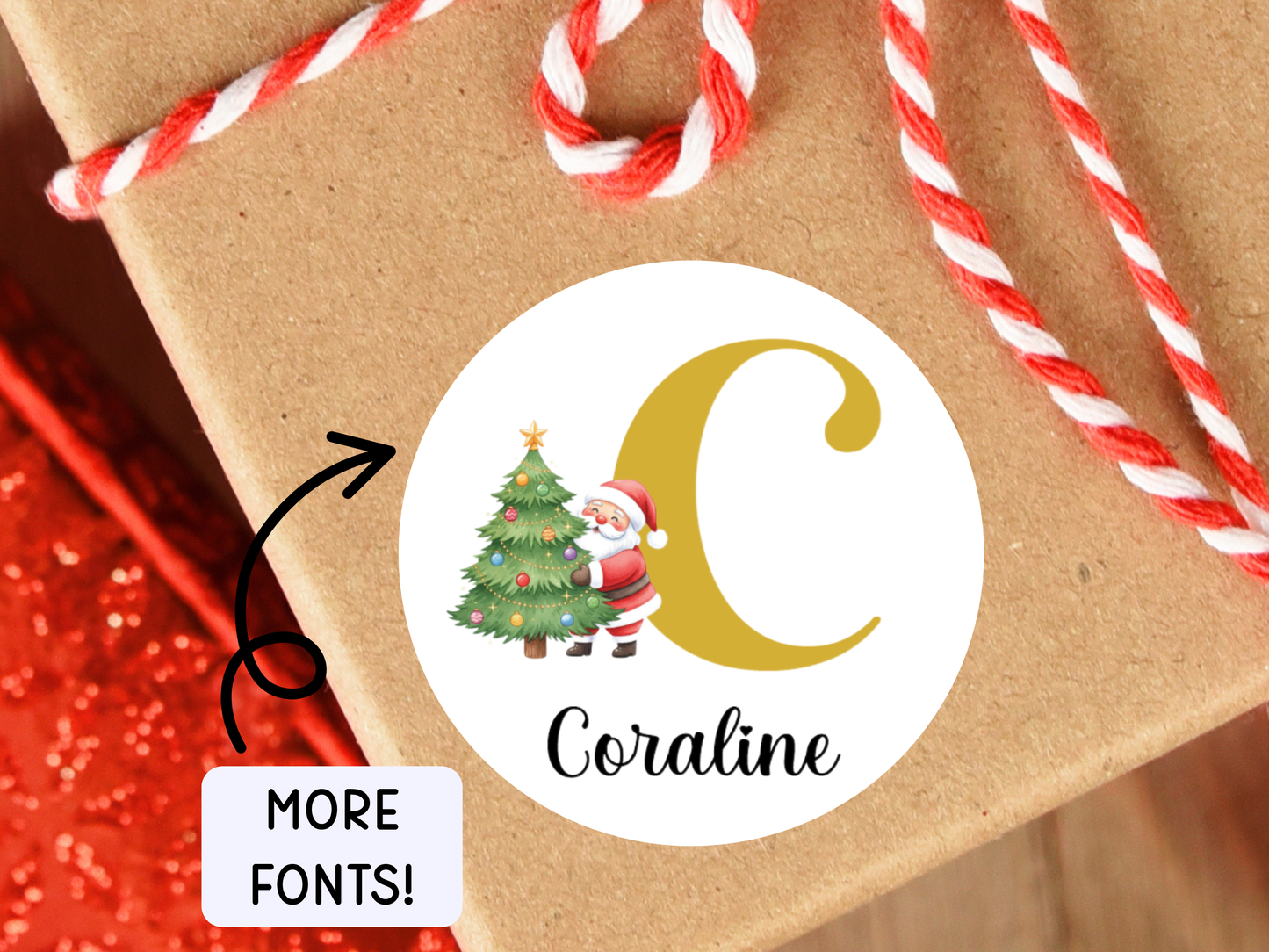 Christmas Monogram Santa Gift Labels (Set of 12)