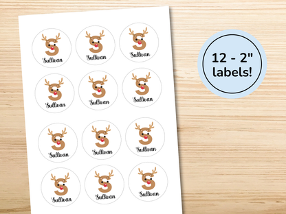 Personalized Reindeer Monogram Gift Labels (Set of 12)