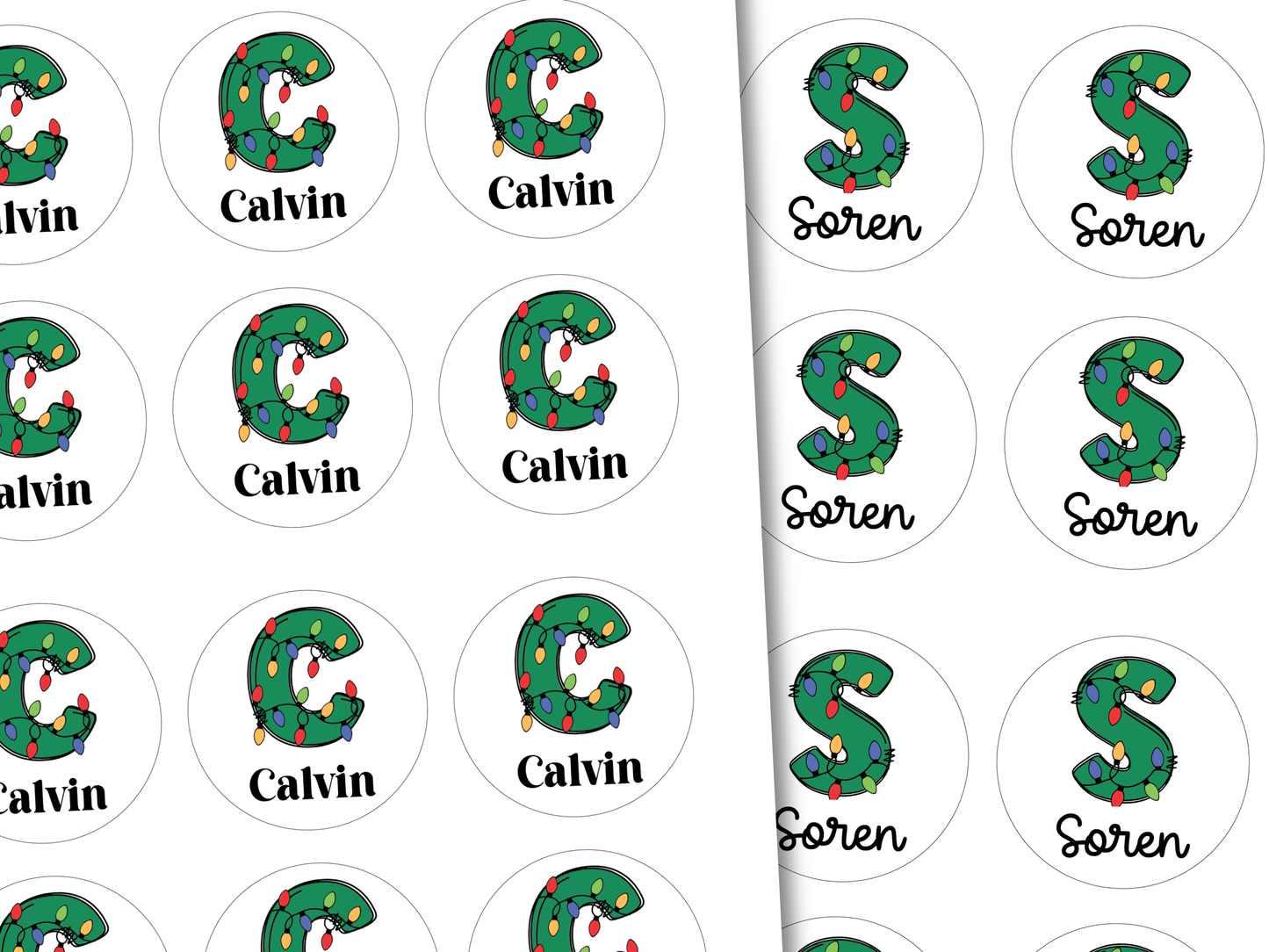 Personalized Christmas Lights Monogram Gift Labels (Set of 12)