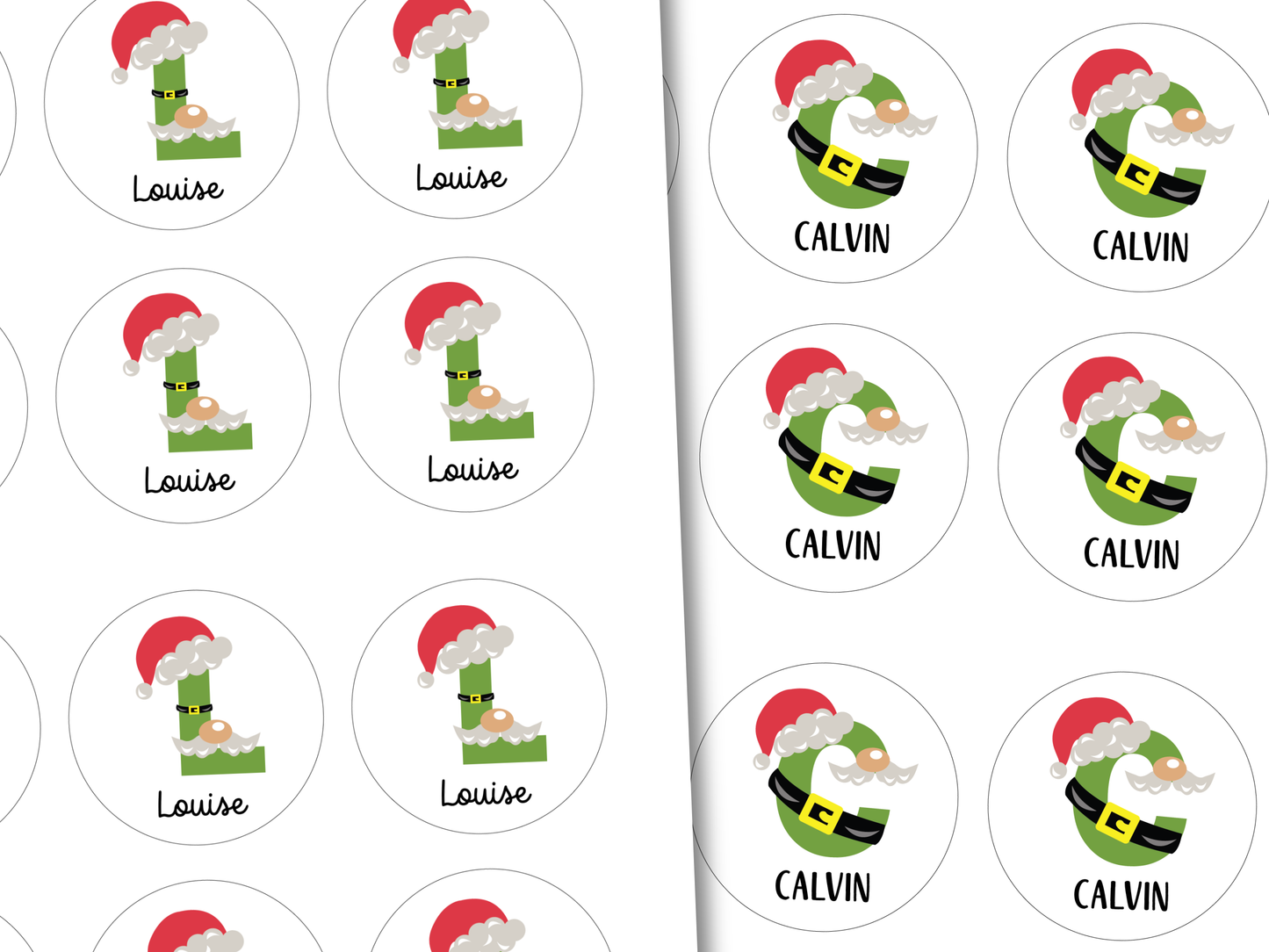 Personalized Santa Elf Monogram Gift Labels (Set of 12)