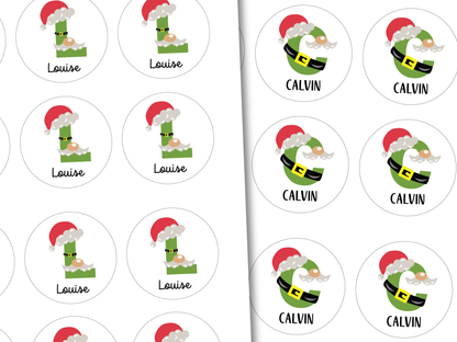 Personalized Santa Elf Monogram Gift Labels (Set of 12)