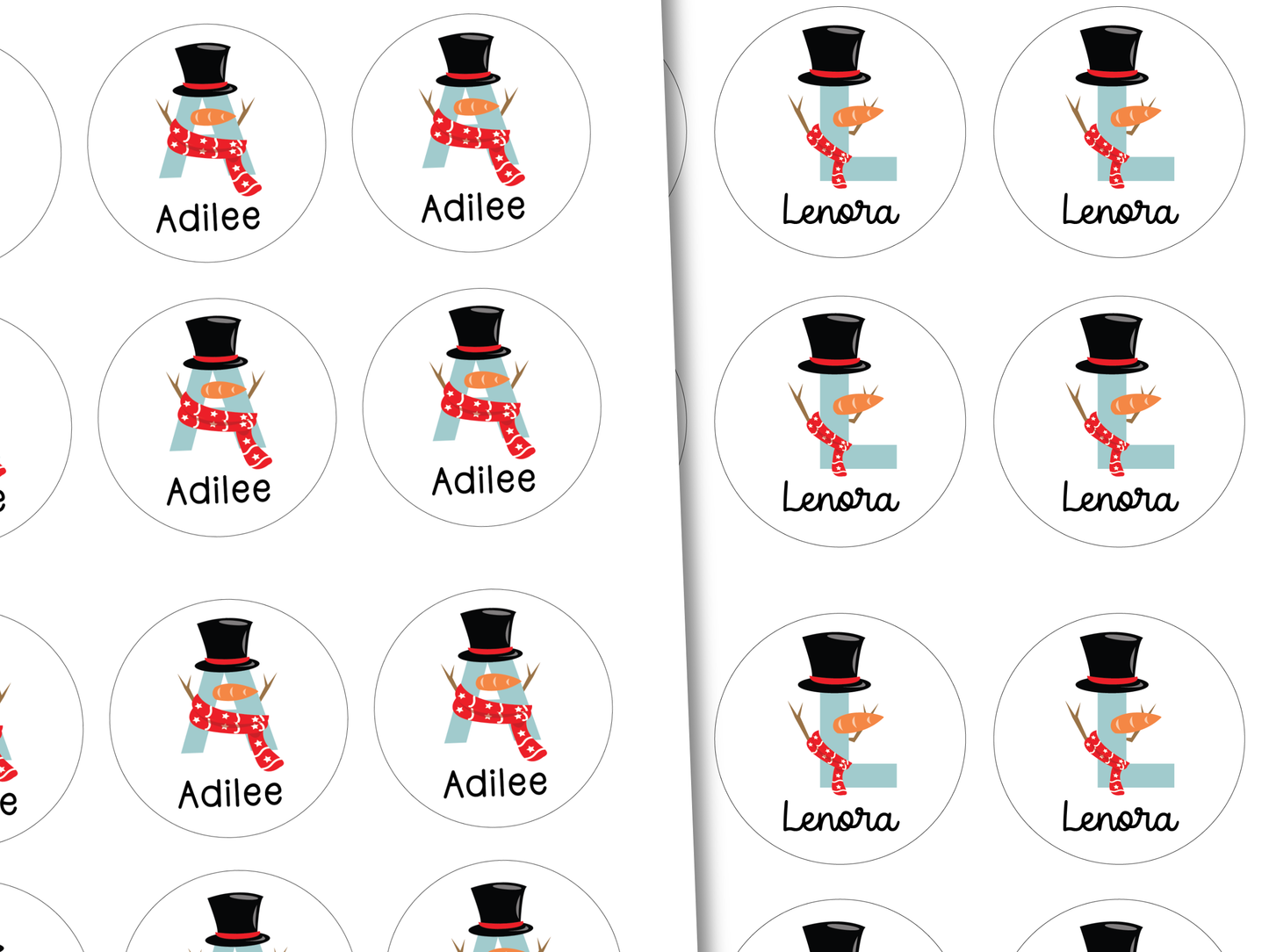 Personalized Snowman Monogram Gift Labels (Set of 12)
