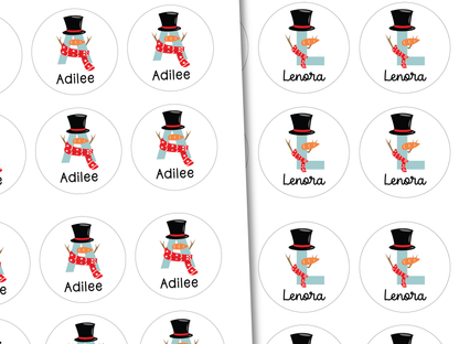 Personalized Snowman Monogram Gift Labels (Set of 12)