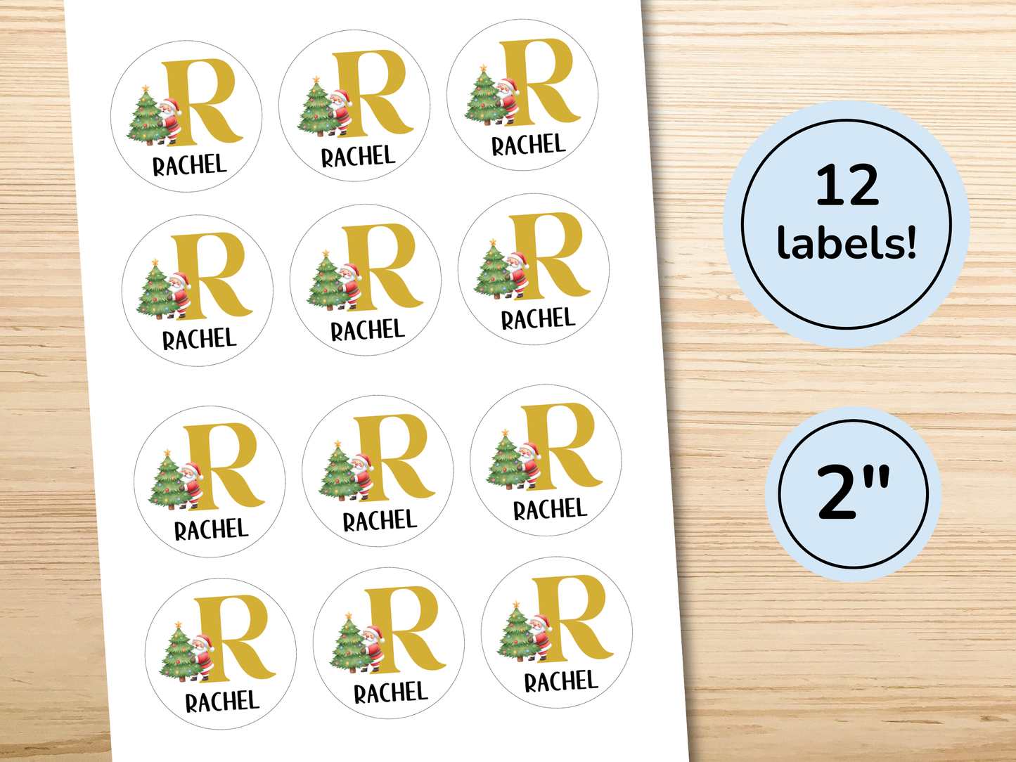 Christmas Monogram Santa Gift Labels (Set of 12)