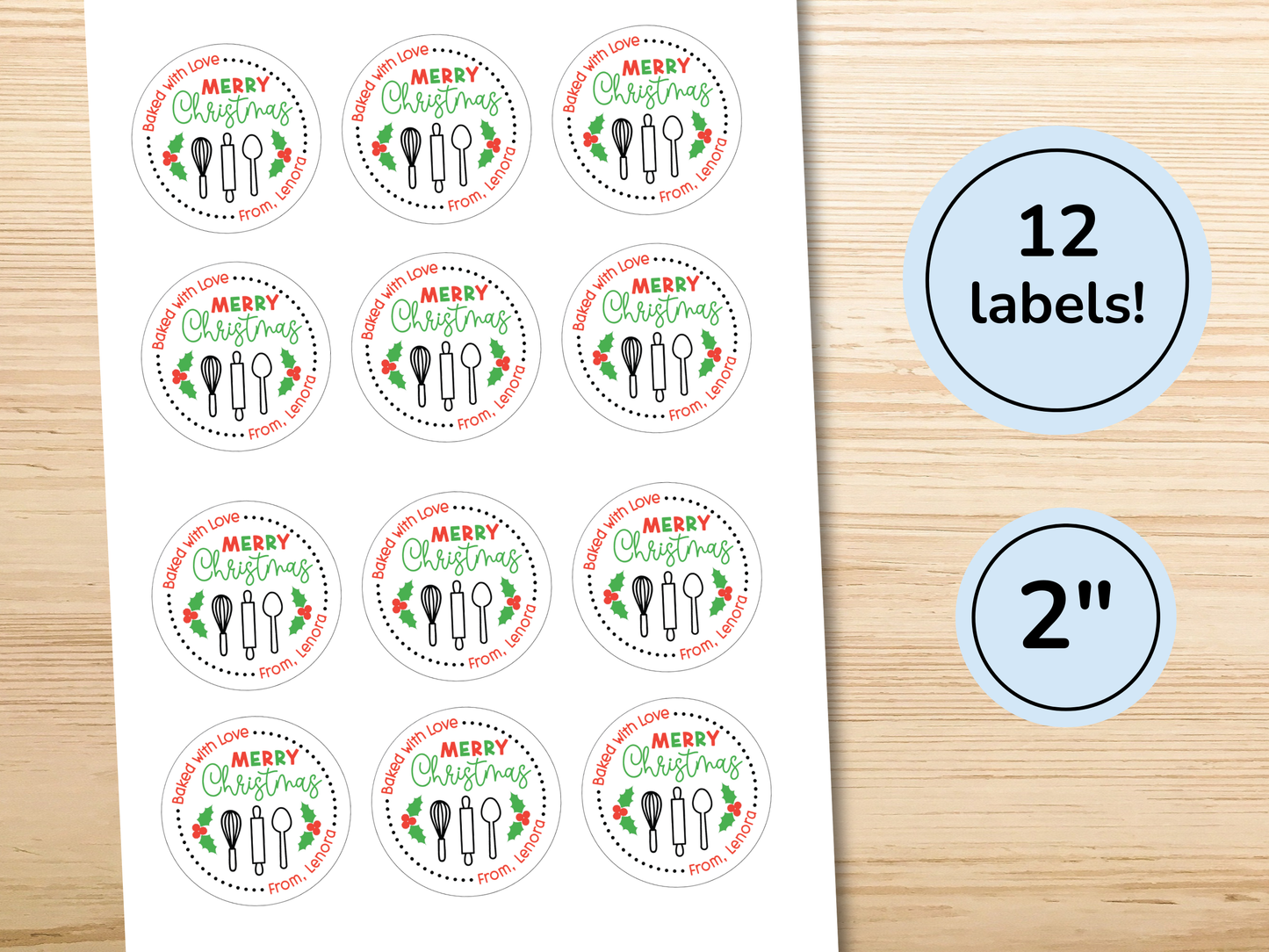 Holiday Baking Made with Love Gift Labels (Set of 12)