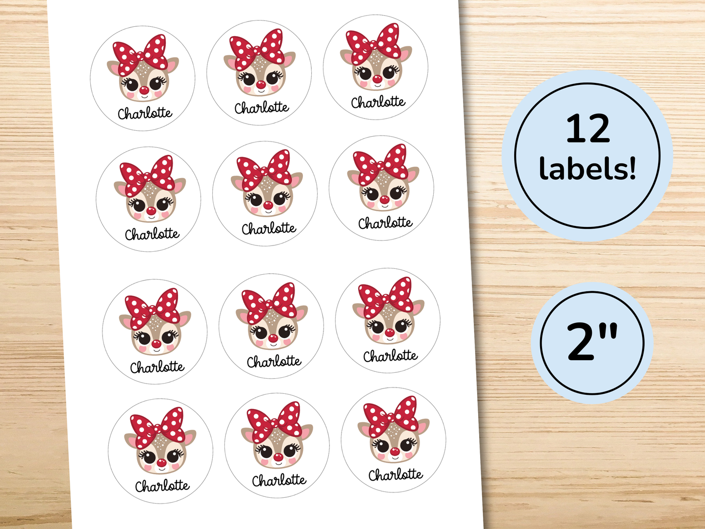 Christmas Reindeer Gift Labels (Set of 12)