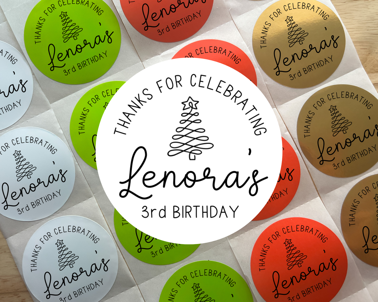 Christmas Birthday Party Favor Labels (Set of 10)