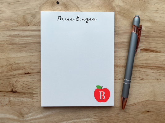 Personalized Monogram Apple Teacher Notepad