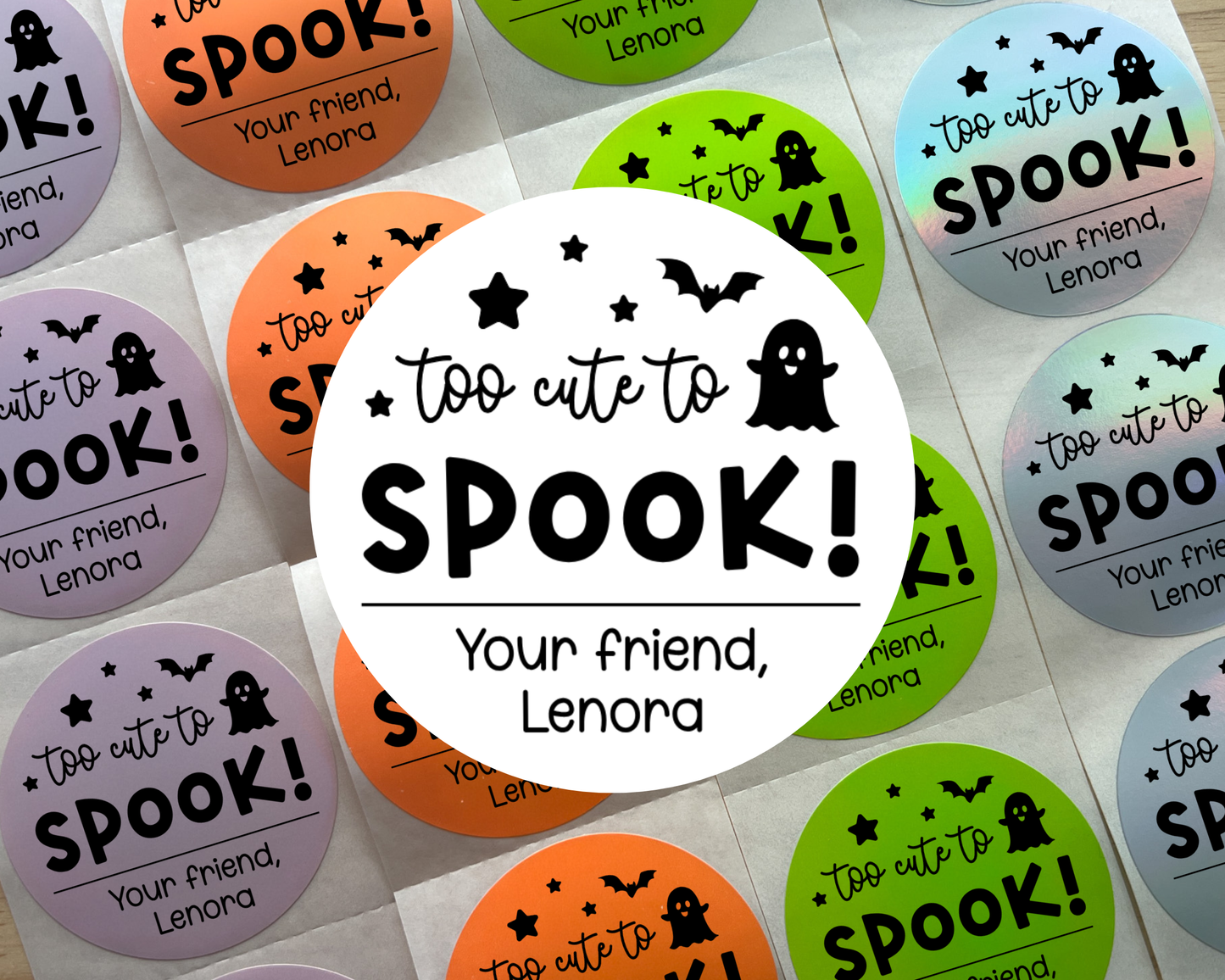 Too Cute to Spook Halloween Party Favor Labels (set of 10)