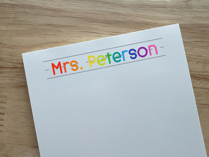 Personalized Rainbow Name Teacher Notepad