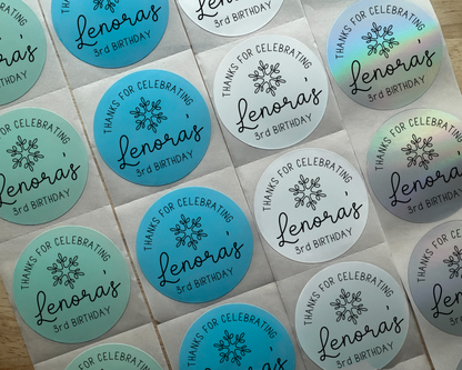 Winter Birthday Party Favor Labels (Set of 10)