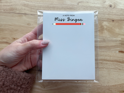 Personalized Teacher Notepad, Pencil Design