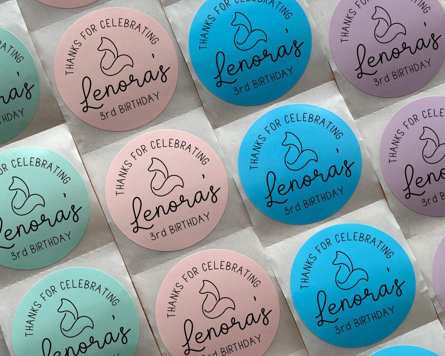 Fox Birthday Party Favor Labels (Set of 10)