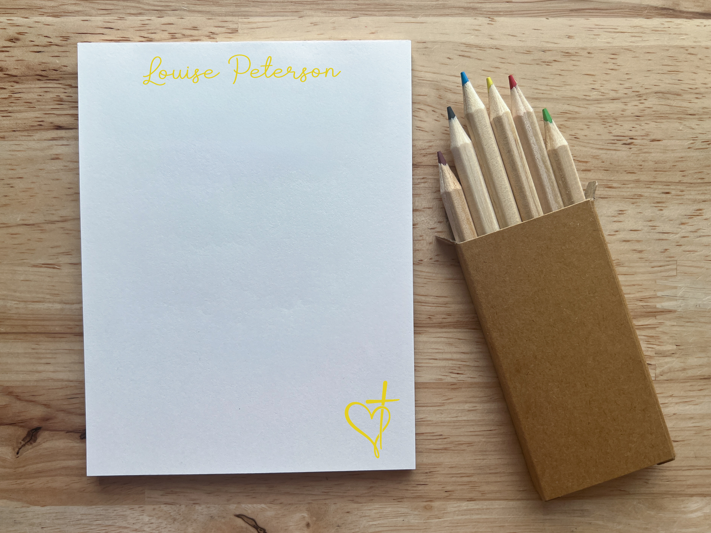 Personalized Script Heart Cross Notepad