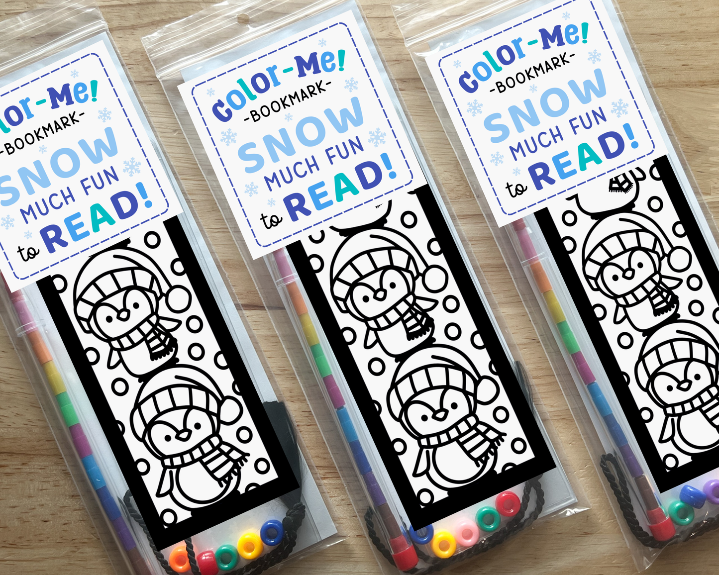 Penguin Coloring Bookmark Craft Kit, Winter Holiday Party Favor