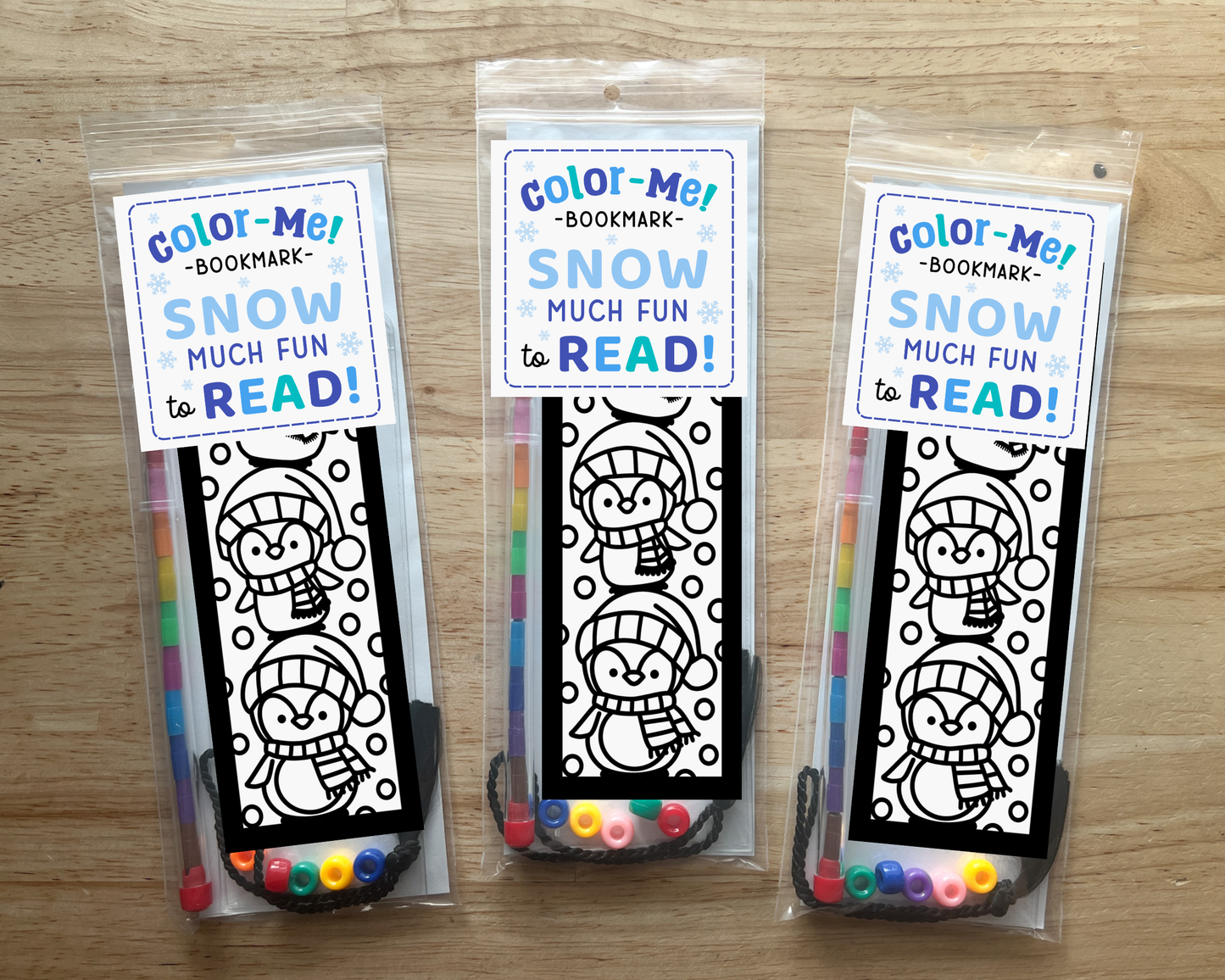 Penguin Coloring Bookmark Craft Kit, Winter Holiday Party Favor