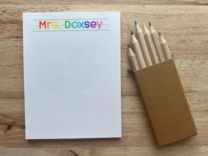 Personalized Rainbow Name Teacher Notepad