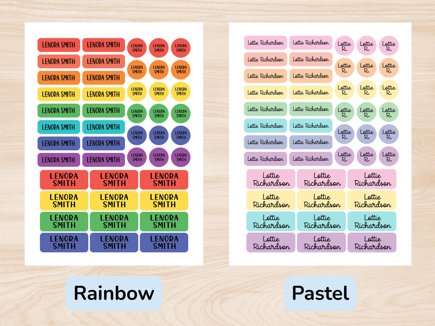 46 Mixed Size Rainbow Name Sticker Labels