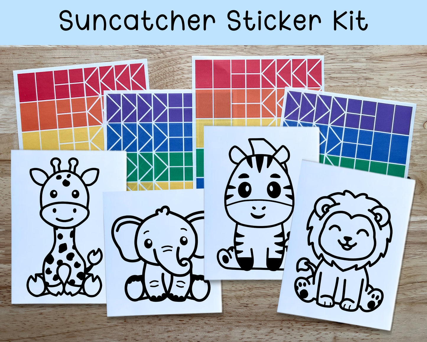 Safari Animal Suncatcher Sticker Craft Kit, Set of 4