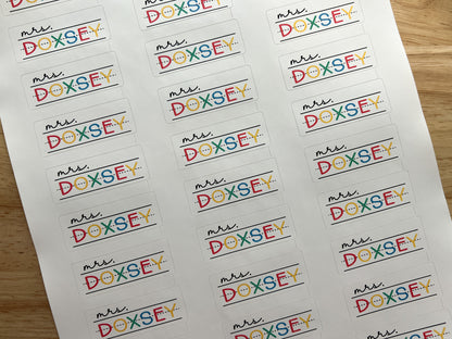 Waterproof Teacher Name Stickers, Notebook Design