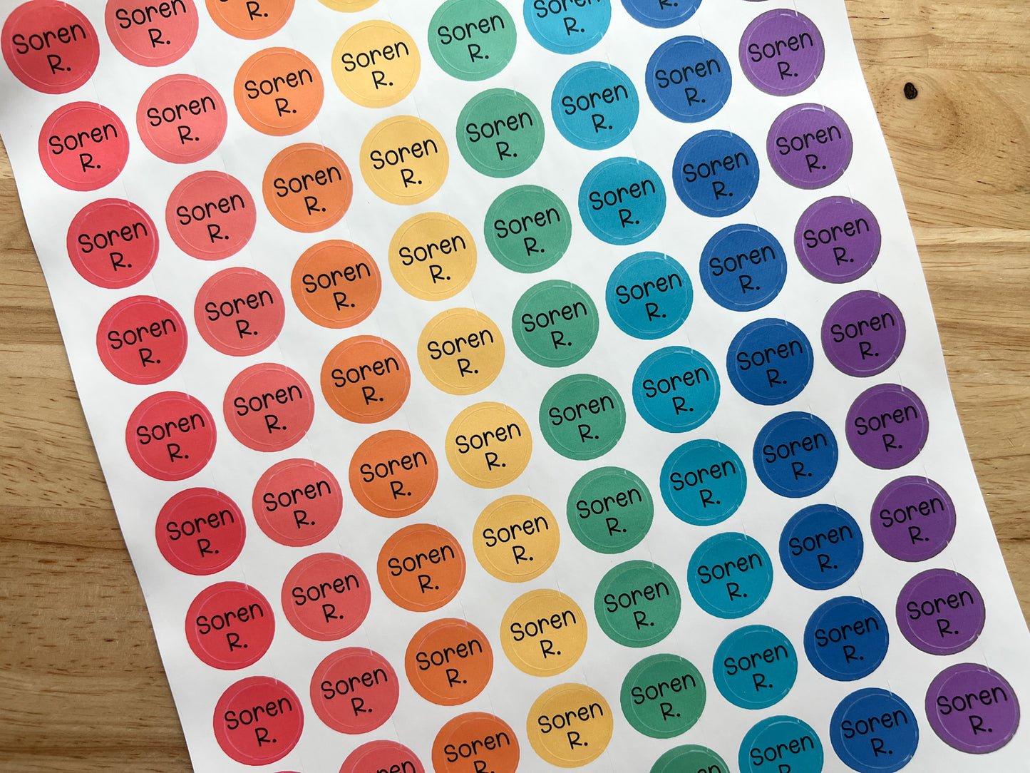 48 Round Rainbow Name Stickers