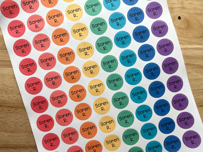 48 Round Rainbow Name Stickers