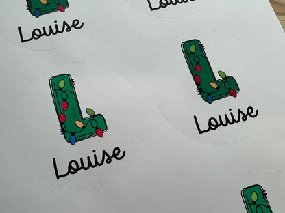 Personalized Christmas Lights Monogram Gift Labels (Set of 12)
