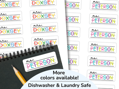 Waterproof Teacher Name Stickers, Notebook Design