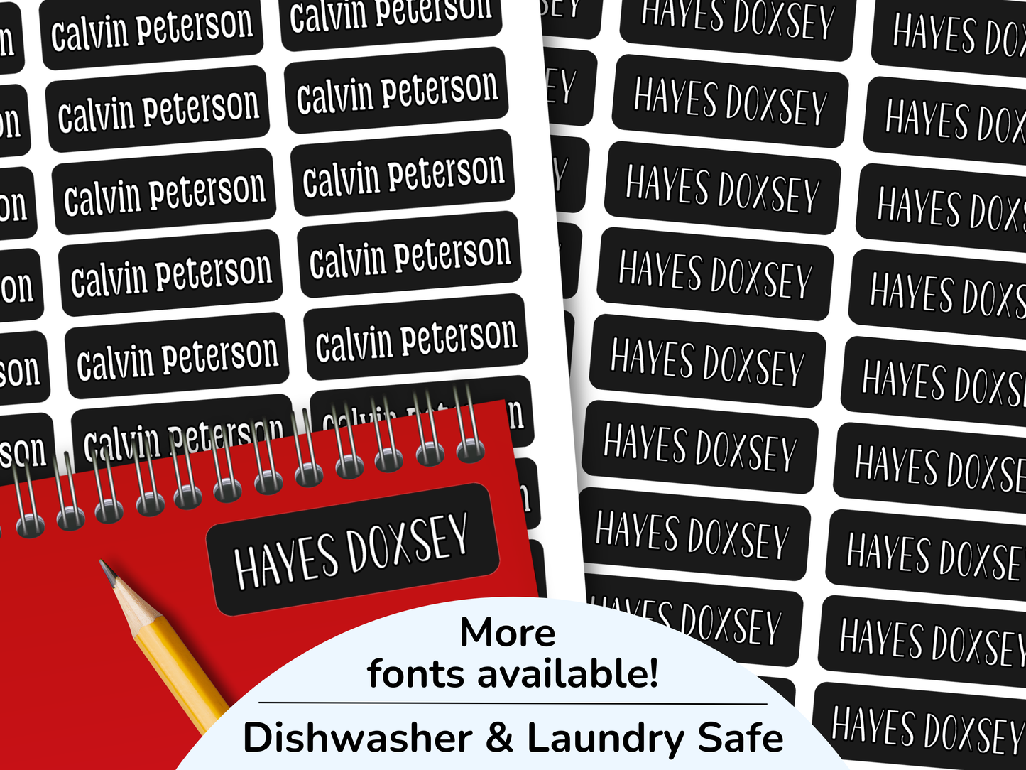 48 Skinny Black Name Labels