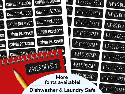 48 Skinny Black Name Labels