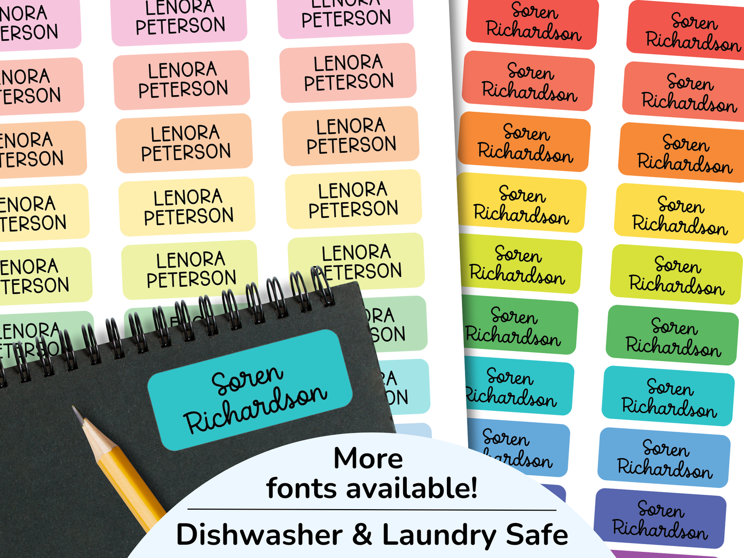 30 Standard Rainbow Waterproof Name Sticker Labels