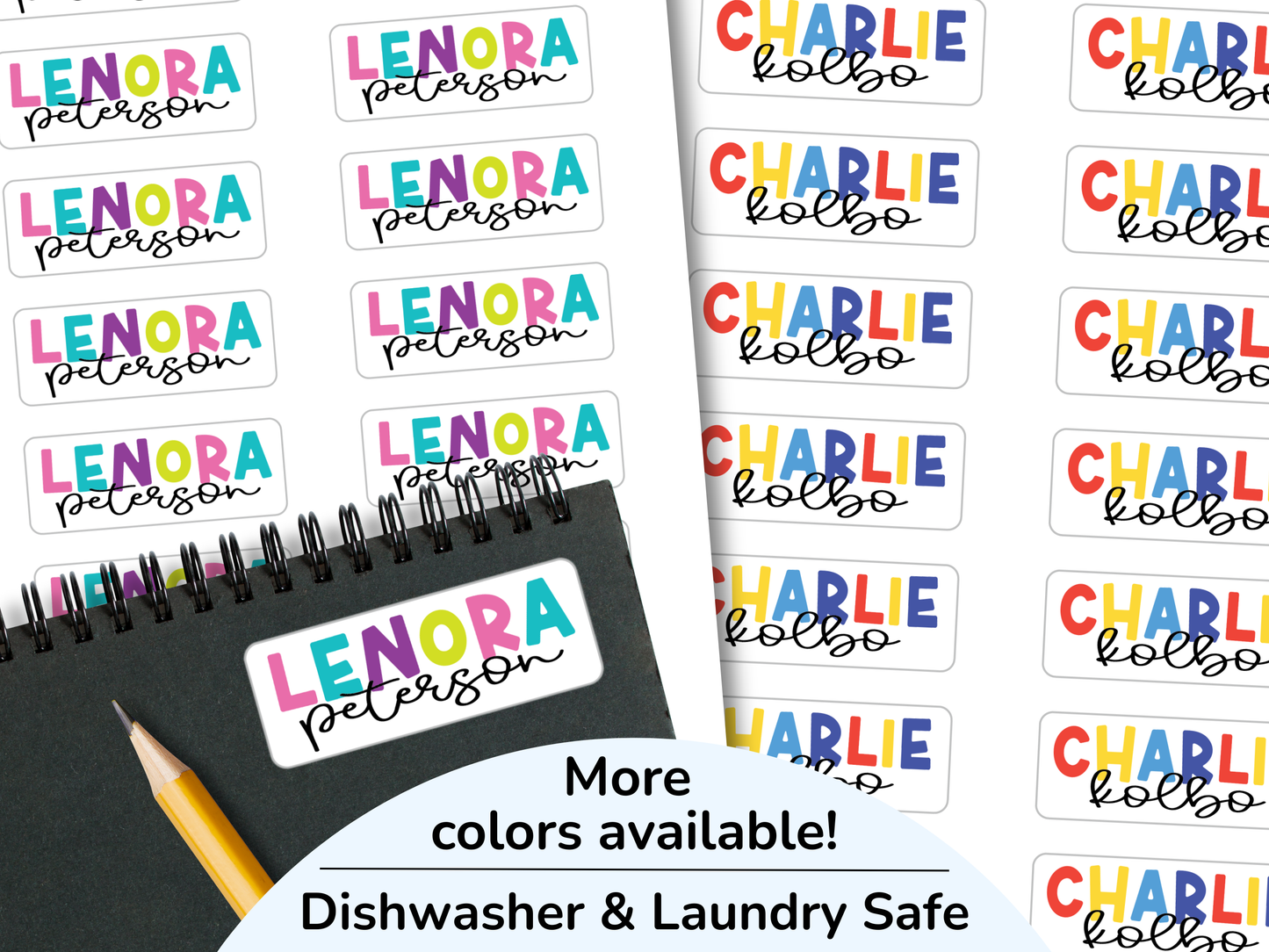 30 Standard Waterproof Name Sticker Labels, Notebook Design