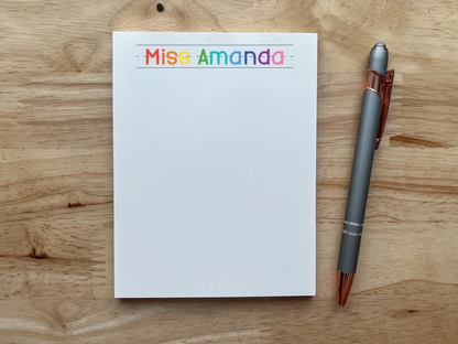 Personalized Rainbow Name Teacher Notepad