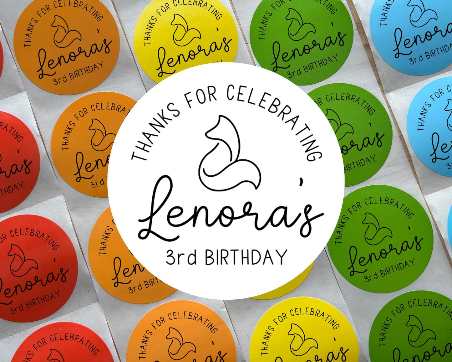 Fox Birthday Party Favor Labels (Set of 10)