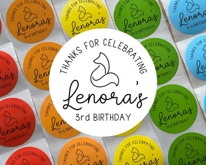 Fox Birthday Party Favor Labels (Set of 10)
