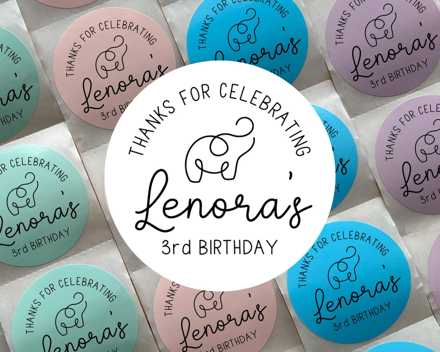 Elephant Birthday Party Favor Labels (Set of 10)