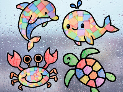 Ocean Animal Suncatcher Sticker Craft Kit, Set of 4